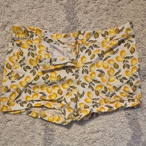 LOFT High Waist Lemon Print Shorts - Yellow and White